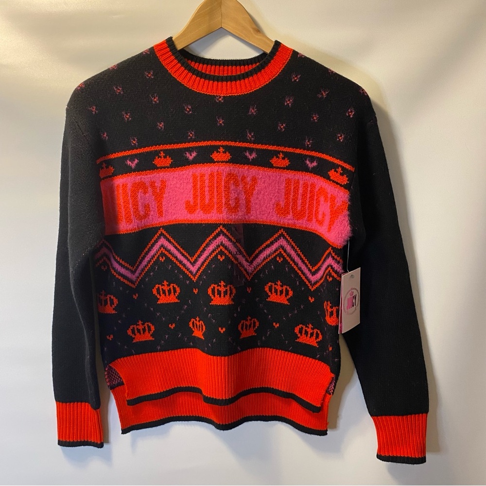 Sz Xs- Juicy Couture Black and Red Crewneck Sweater